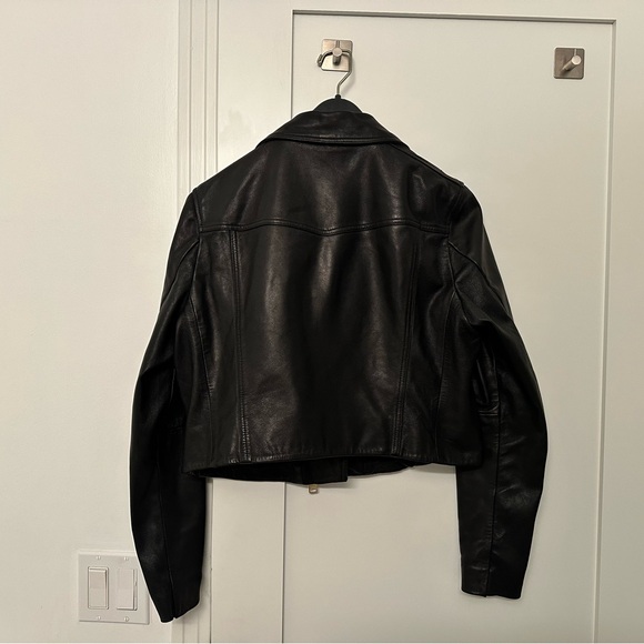 Allsaints Black Leather Cropped Jacket - sz 12 - New no tags - Picture 3 of 5